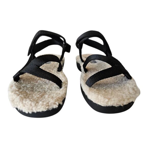 EVERLANE Women's 7 Sandals Renew Teddy Sport Faux Fur Sherpa Lined Black NEW - Picture 4 of 9